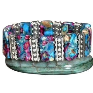 Howlite Stone Beaded Bracelet Stretch Colorful